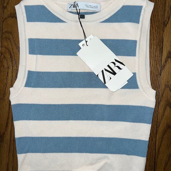 NWT Zara Womens Blue Striped Cropped Sweater Top Sz S - Picture 2 of 4